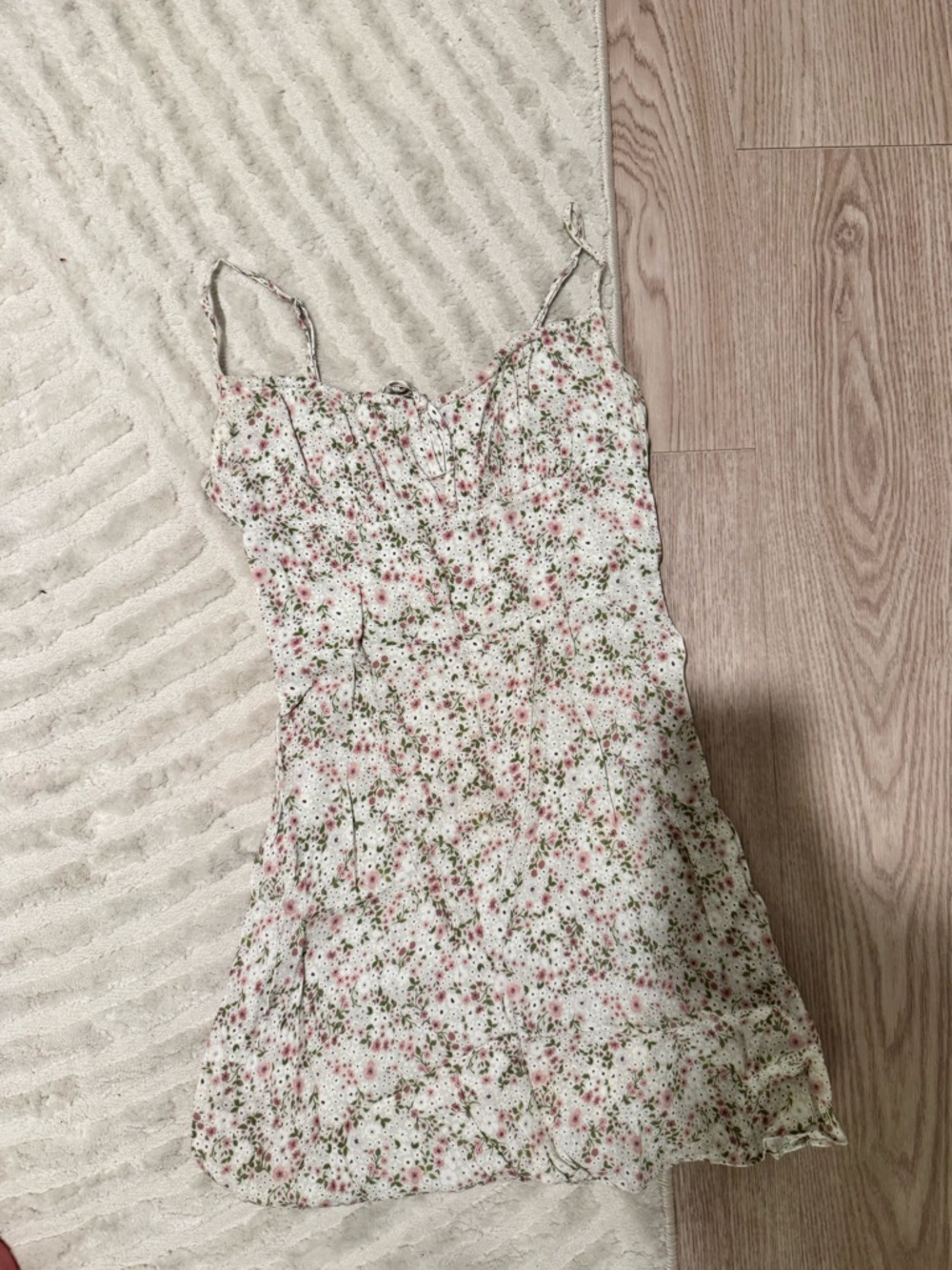 Wilfred Floral Spaghetti Strap Mini Dress - White with Pink & Green